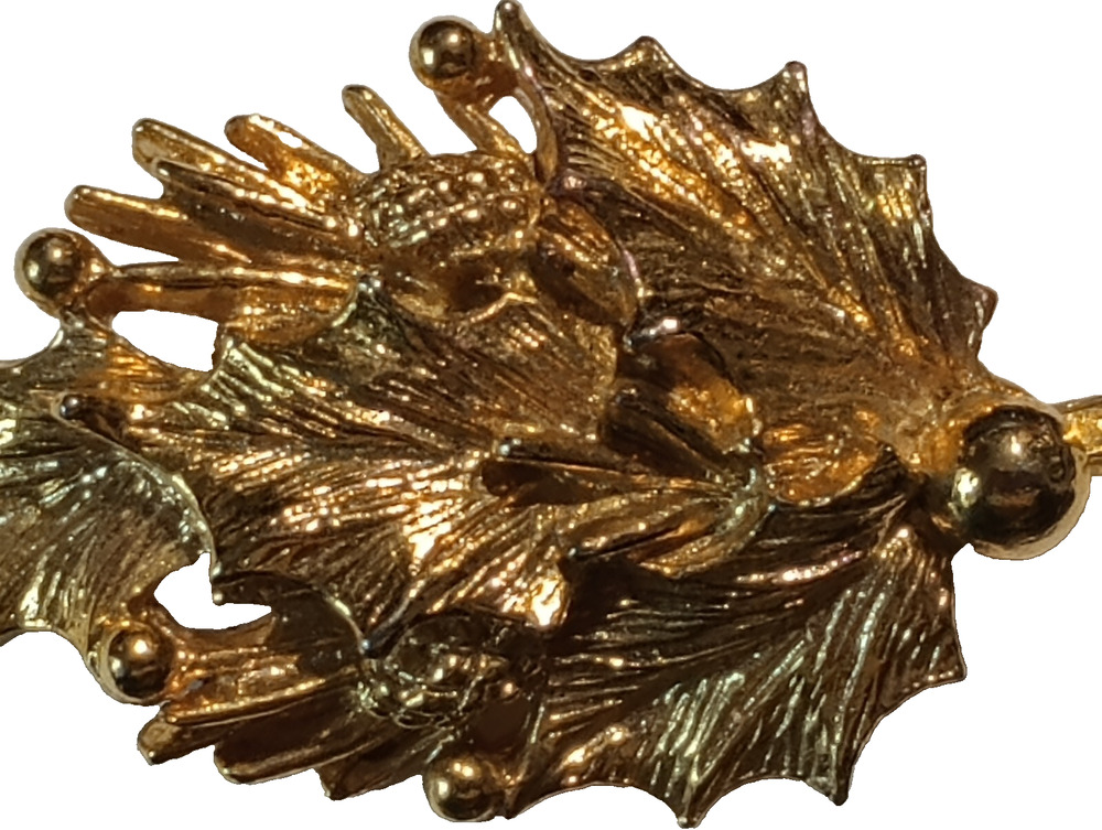 Vintage Gerry's Holly Leaf Berry  Christmas 2.25" Pin Brooch